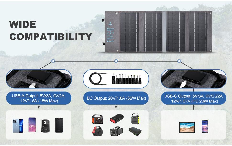 Solar Ladegerät B450 36 W, USB<br>Zusammenfaltbares Solarpanel mit 2 USB Ladeanschlüssen