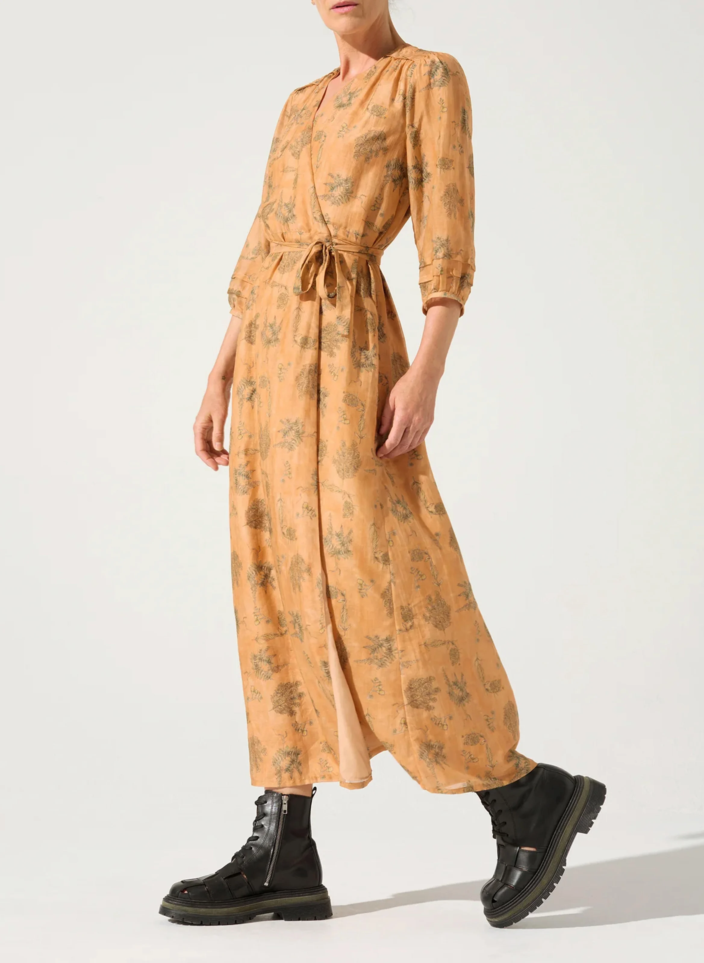 Robe longue cache en coton mélangé | Orange