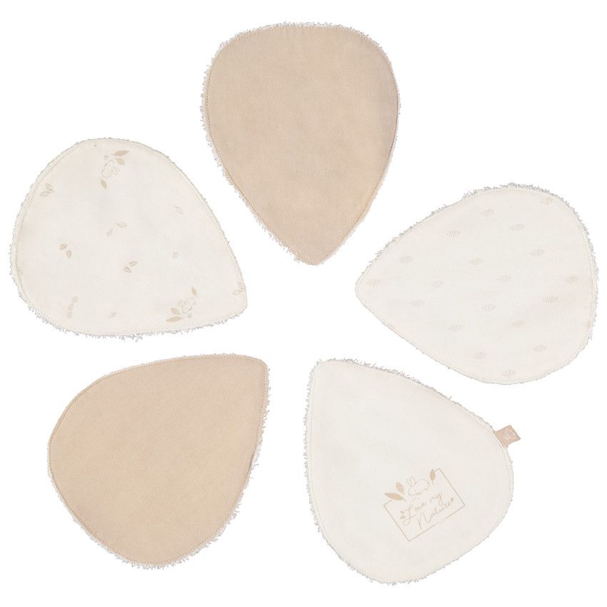 Lot de 5 lingettes lavables multi-usages pour bébé - Ecru