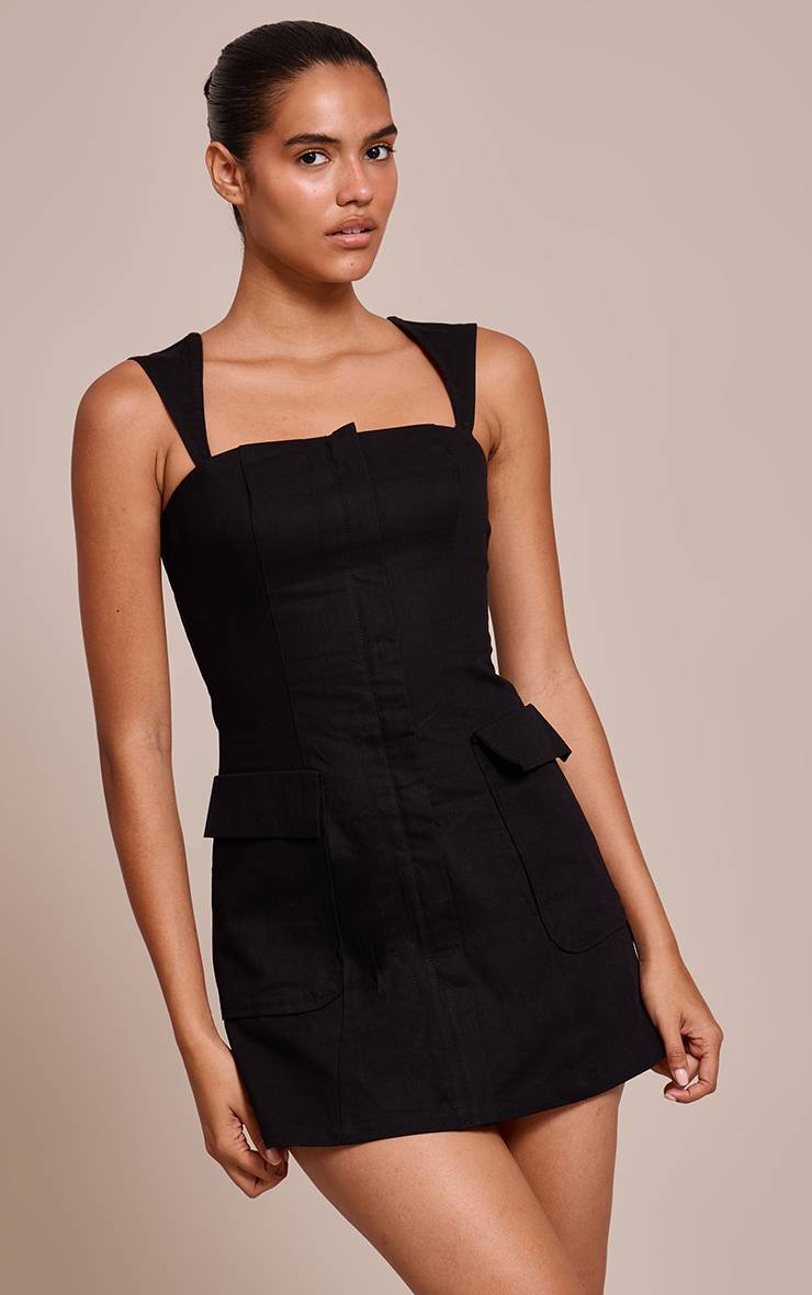 Noir Robe Moulante À Détails Poches Et Fermeture Éclair