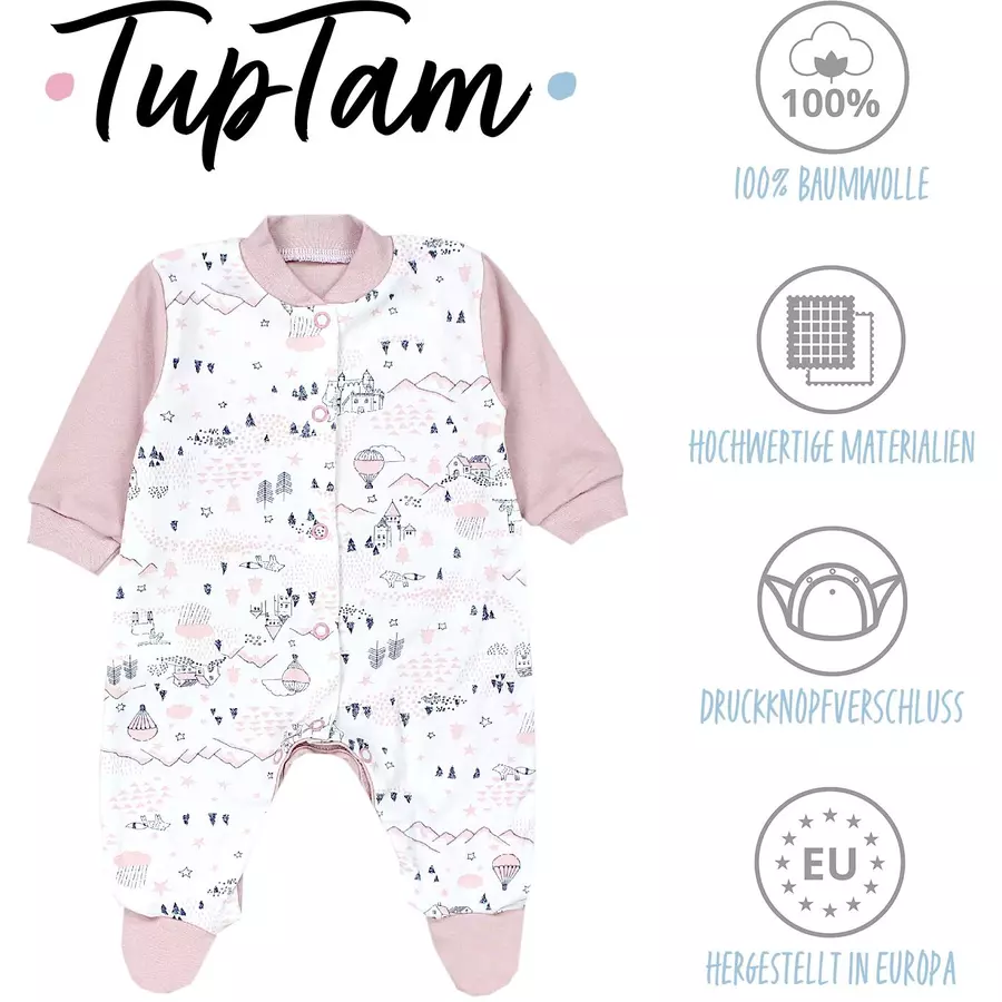 TupTam Baby Mädchen Schlafstrampler mit Fuß 3er Pack graurosa