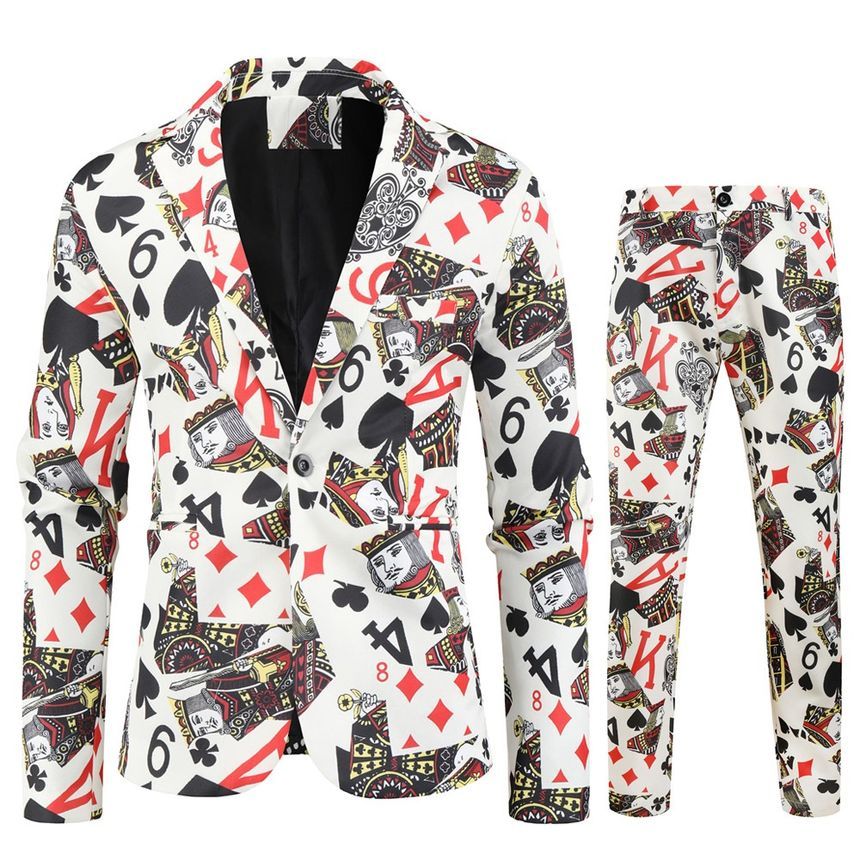 Sheck - Blazer met één knoop en pokerprint / Vest met knoopjes / Taps toelopende pantalon / Set