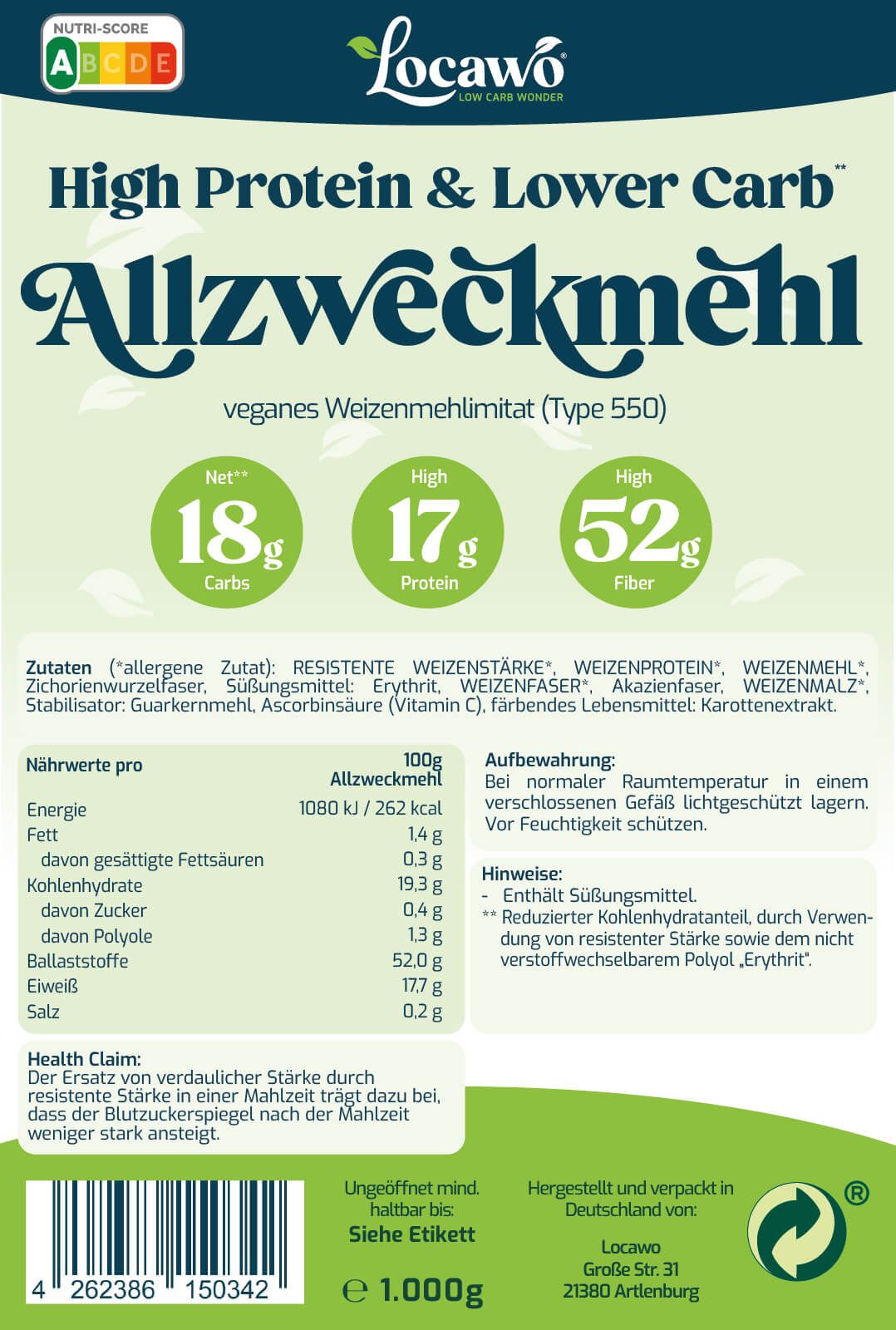 Locawo High Protein & Low Carb Allzweckmehl Familienpackung