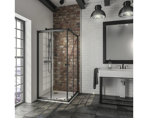 Hoekinstap SCHULTE Sunny ExpressPlus 75 - 90 cm profielkleur zwart helder glas