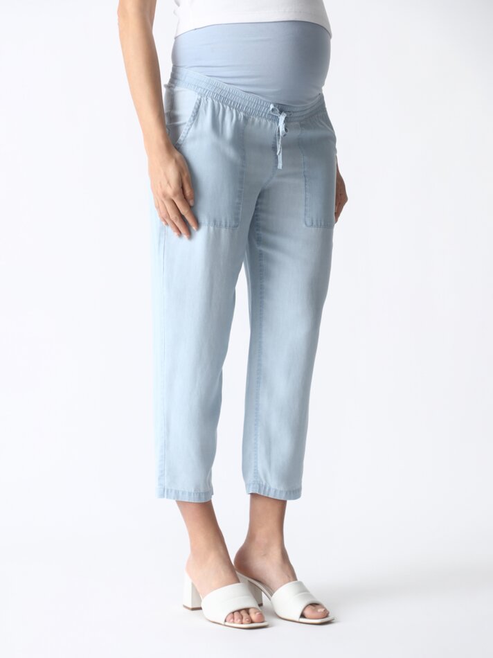 Calça jeans jogger leve para gestantes - Azul claro