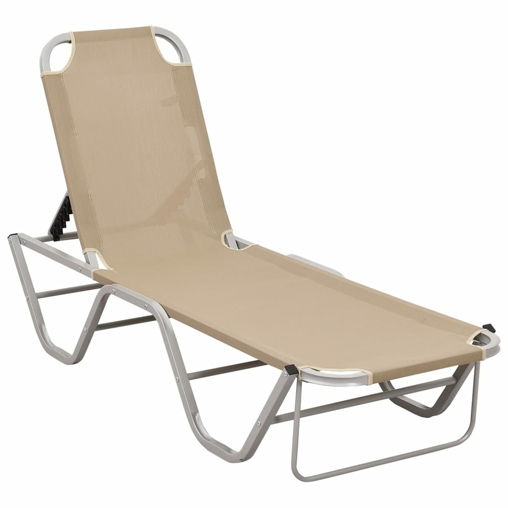 Transat chaise longue bain de soleil lit de jardin terrasse meuble d'extérieur aluminium et textilène crème