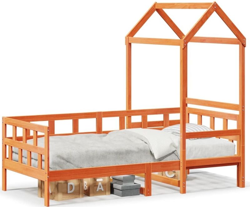 vidaXL Kinderbed - Huisje - Massief Grenenhout - Wasbruin