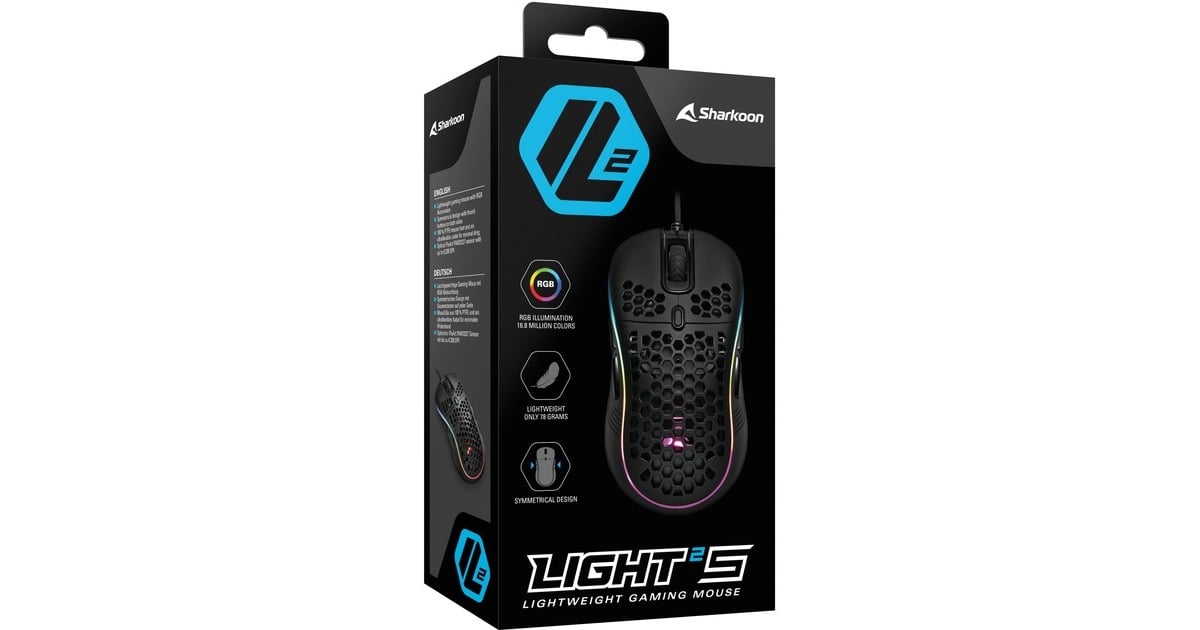 SharkoonLight² S gaming muis  (Zwart, 600 - 6200 dpi, RGB leds)