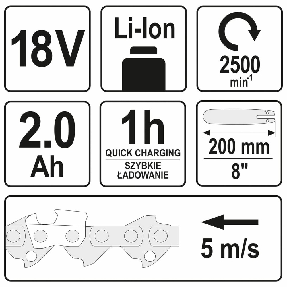 Tronçonneuse télescopique avec batterie li-ion 2,0ah 18 v