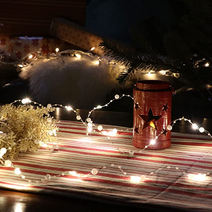 (10m) 100 LED's Deko Lichterkette Perlen Beleuchtung (Batteriebetrieben) - Warmweiss