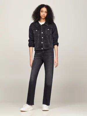 Calça jeans preta reta de cintura ultra alta Julie