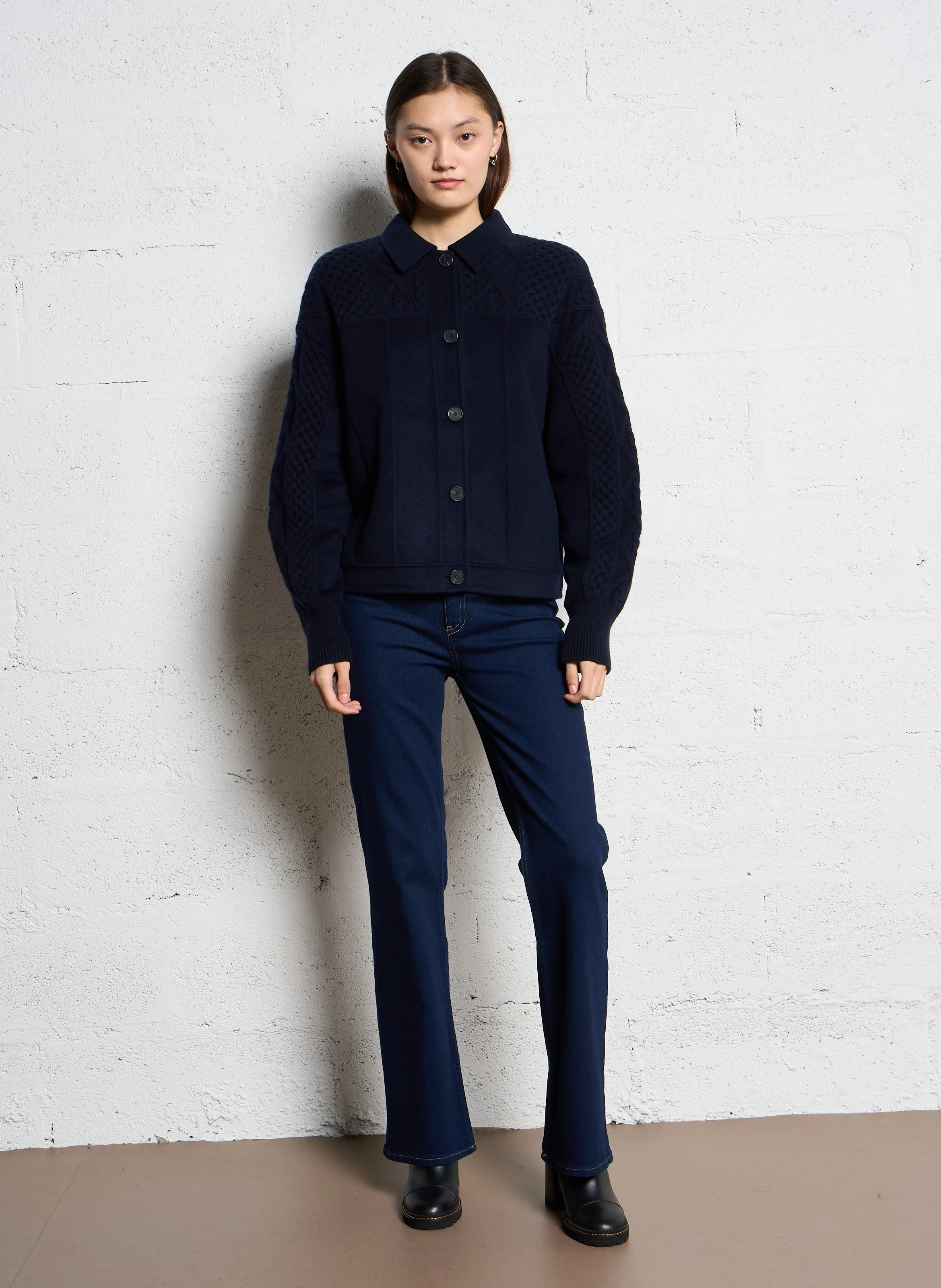 SACHA - Veste droite col classique en laine mélangée | Bleu