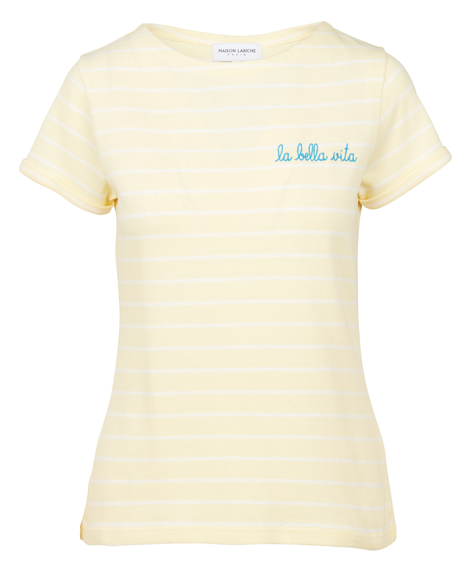 COLOMB LS LA BELLA VITA - Tee-shirt rayé en coton brodé la bella vita | Jaune