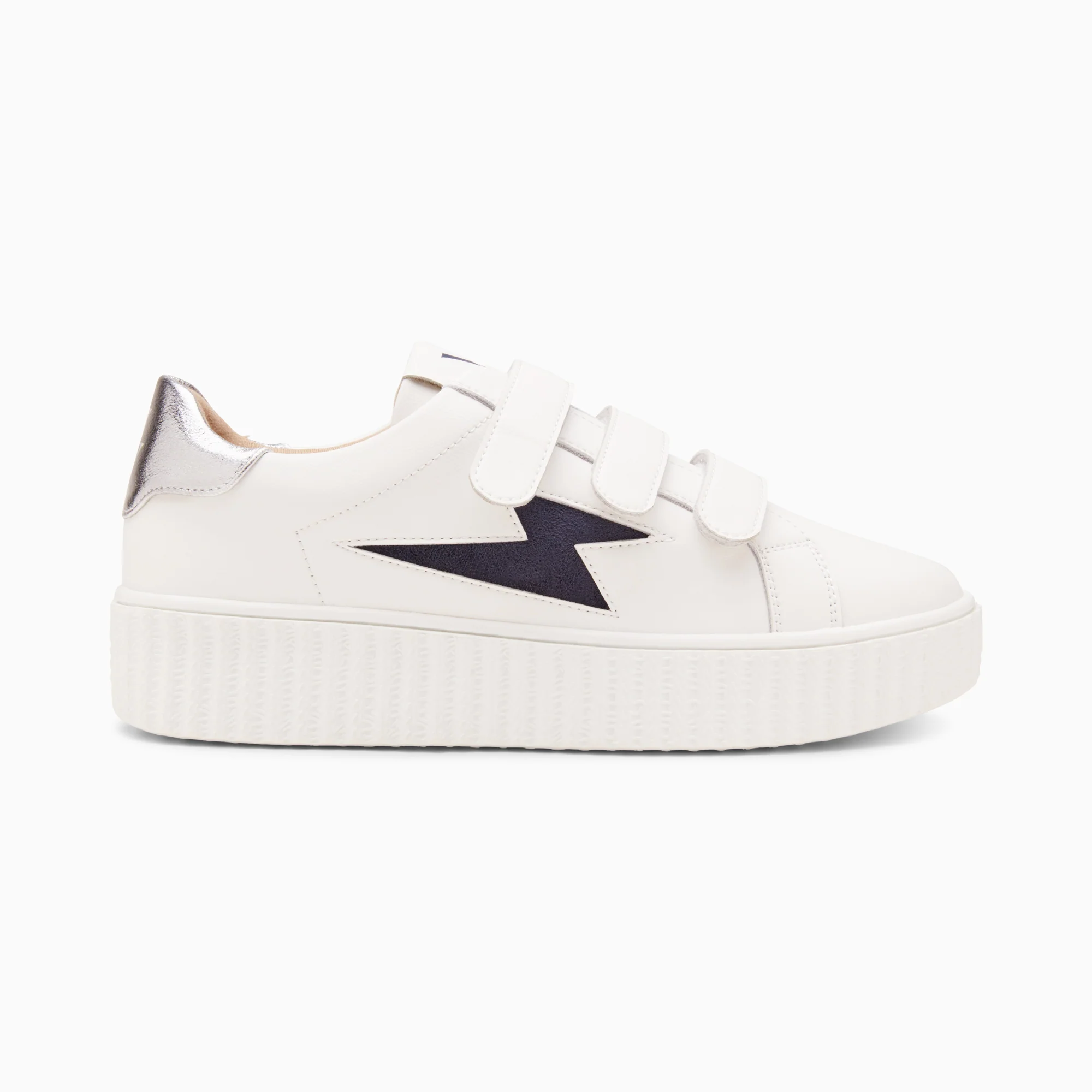 Sneakers-Baskets éclair Kim blanc et bleu marine à scratchs