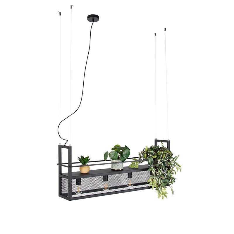 Industriële hanglamp zwart met gaas 4-lichts - Cage Rack
