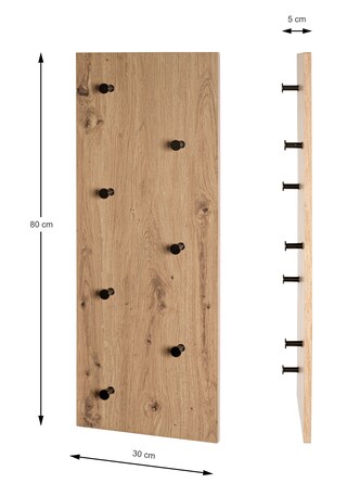 Wandgarderobe 80 x 30 cm Eiche-Dekor/schwarz