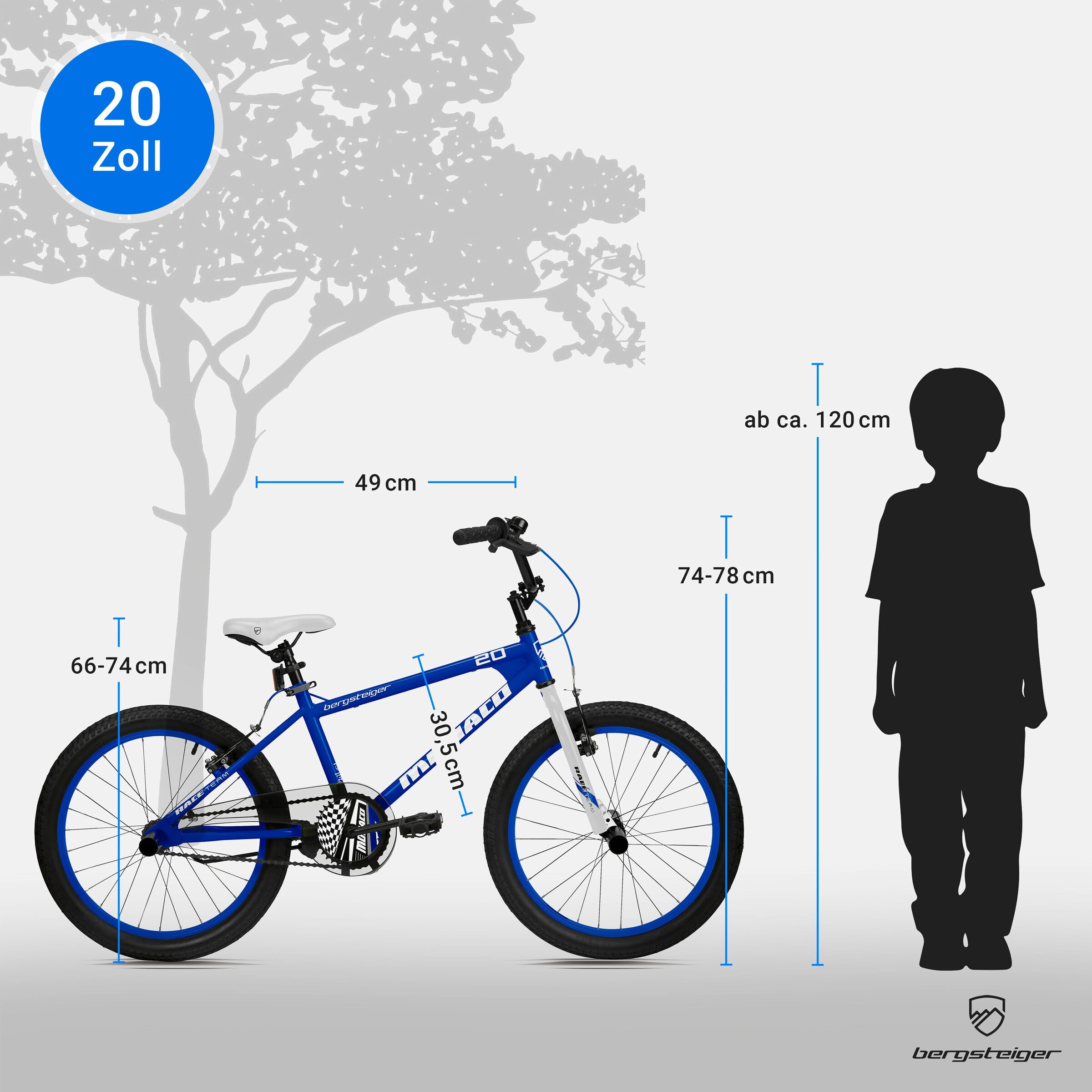Bergsteiger Kinderfahrrad Monaco 20 Zoll | racing blue