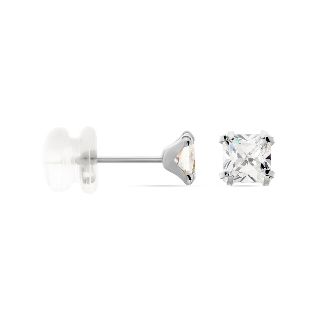 Boucles D'oreilles Puces Or Blanc Oxyde De Zirconium