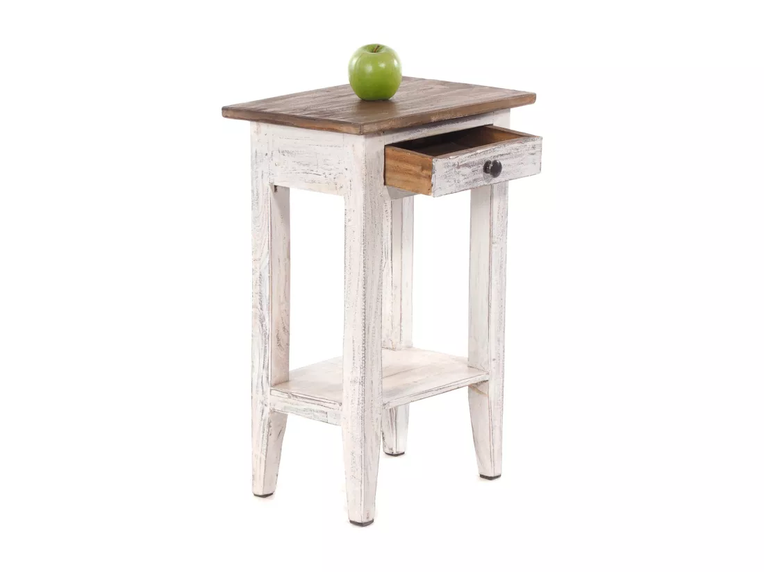 TABLE DE TÉLÉPHONE PLANTE Bois massif en acajou, avec tiroir 05 weiß-natur