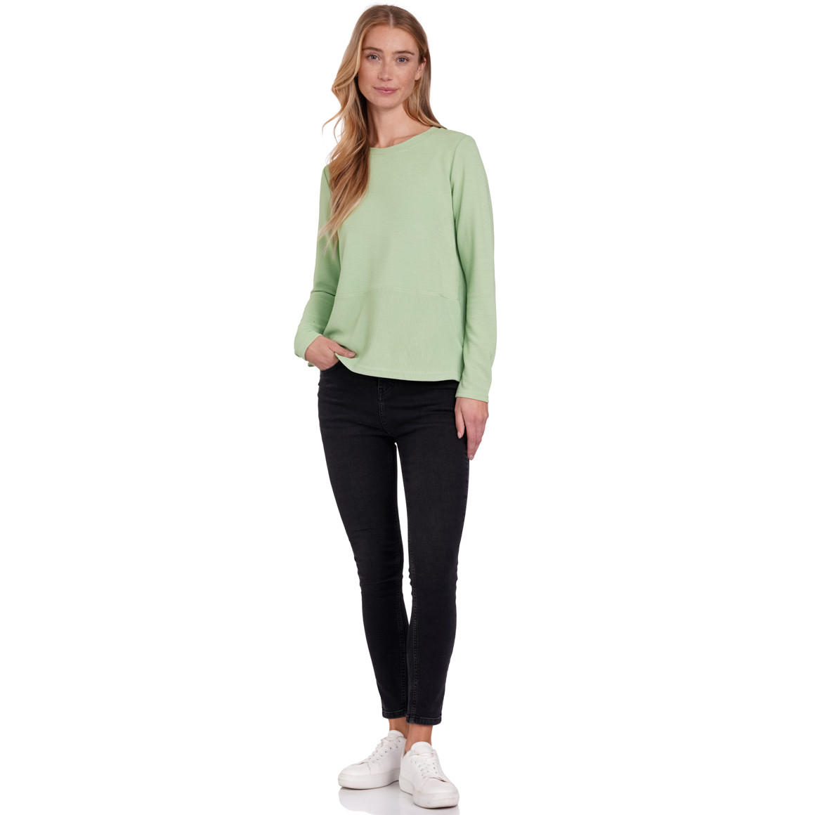 Damen Langarmshirt in strukturierter Qualität hellgrün