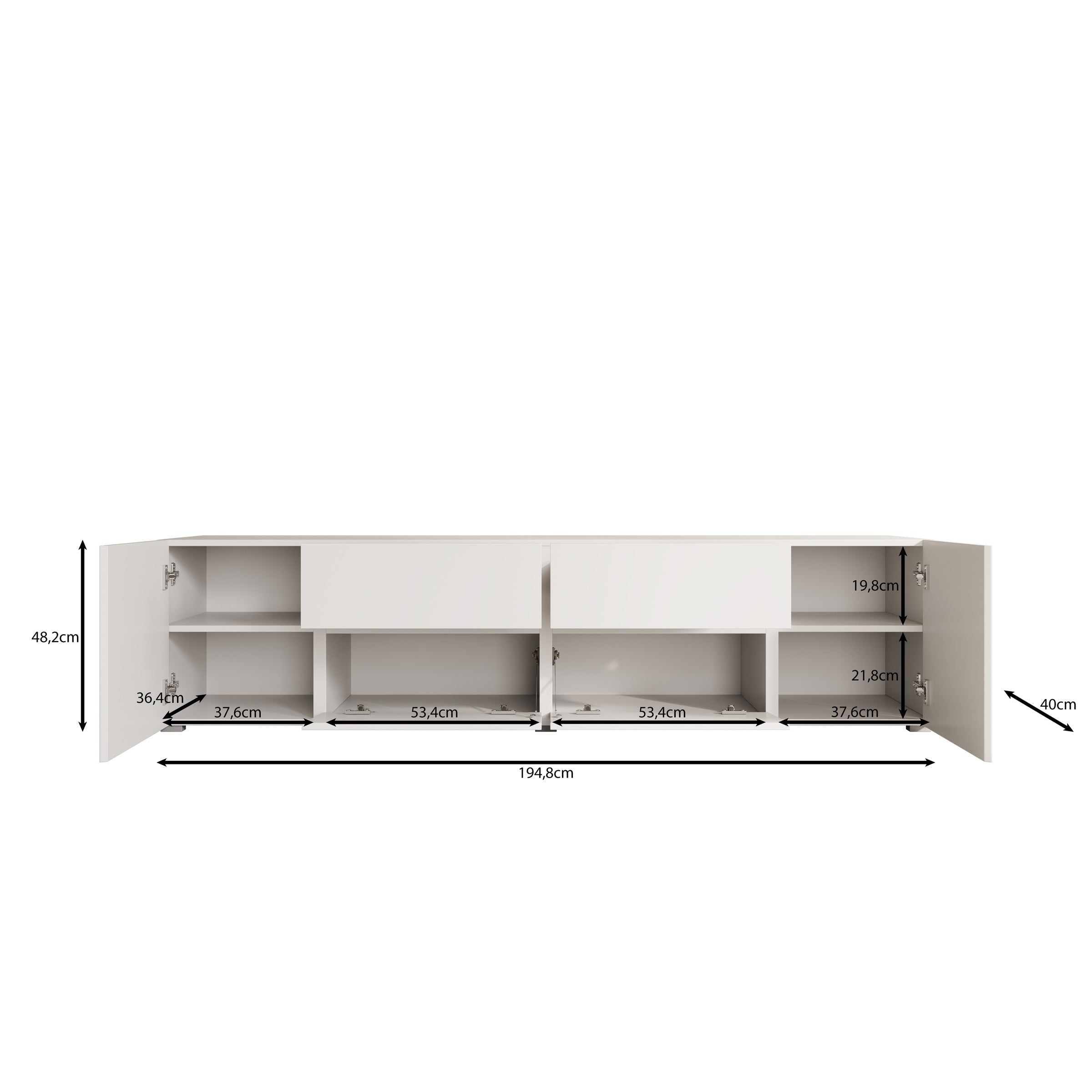 Aroji - TV-Meubel - Wit - 195x40x48 cm