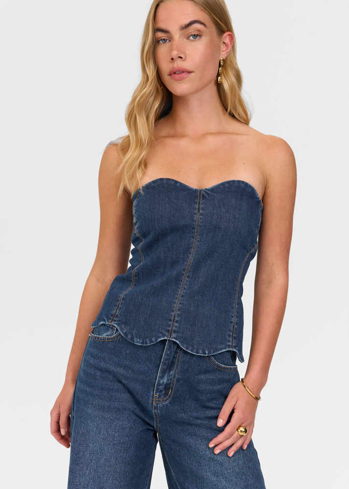 Scallop denim top indigo blauw