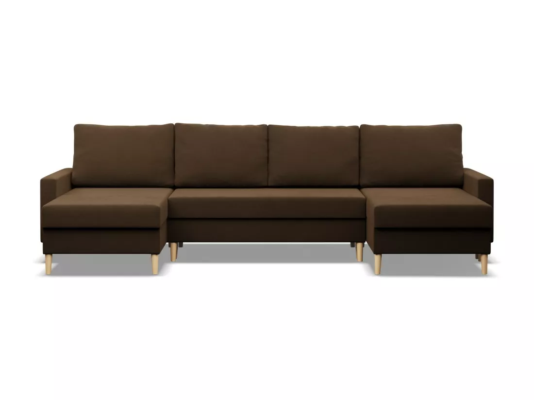 Canapé d'angle en U avec fonction sommeil, Coussin réversible, Bonell, Brun