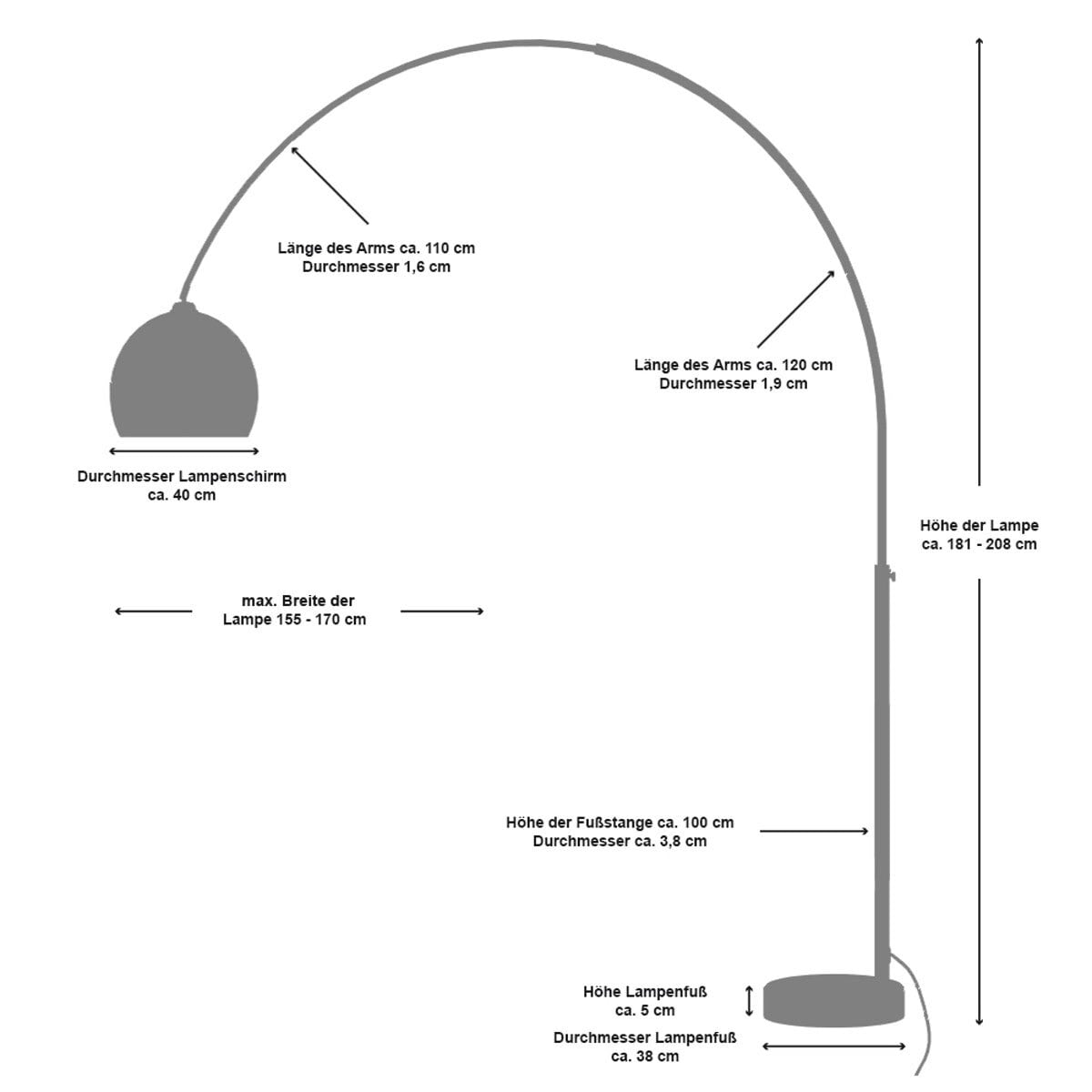 Retrofit Bogenlampe chromfarbig /weiß /Marmor weiß