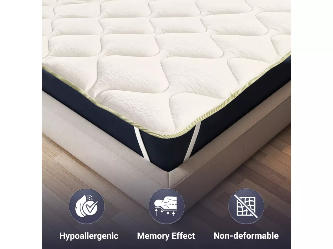 The White Stone Topper Rafraîchissant Simple avec Élastiques | Correcteur de Matelas 80 x 190 | Technologie Cooler et Propriétés Orthopédiques | Hauteur 4 cm