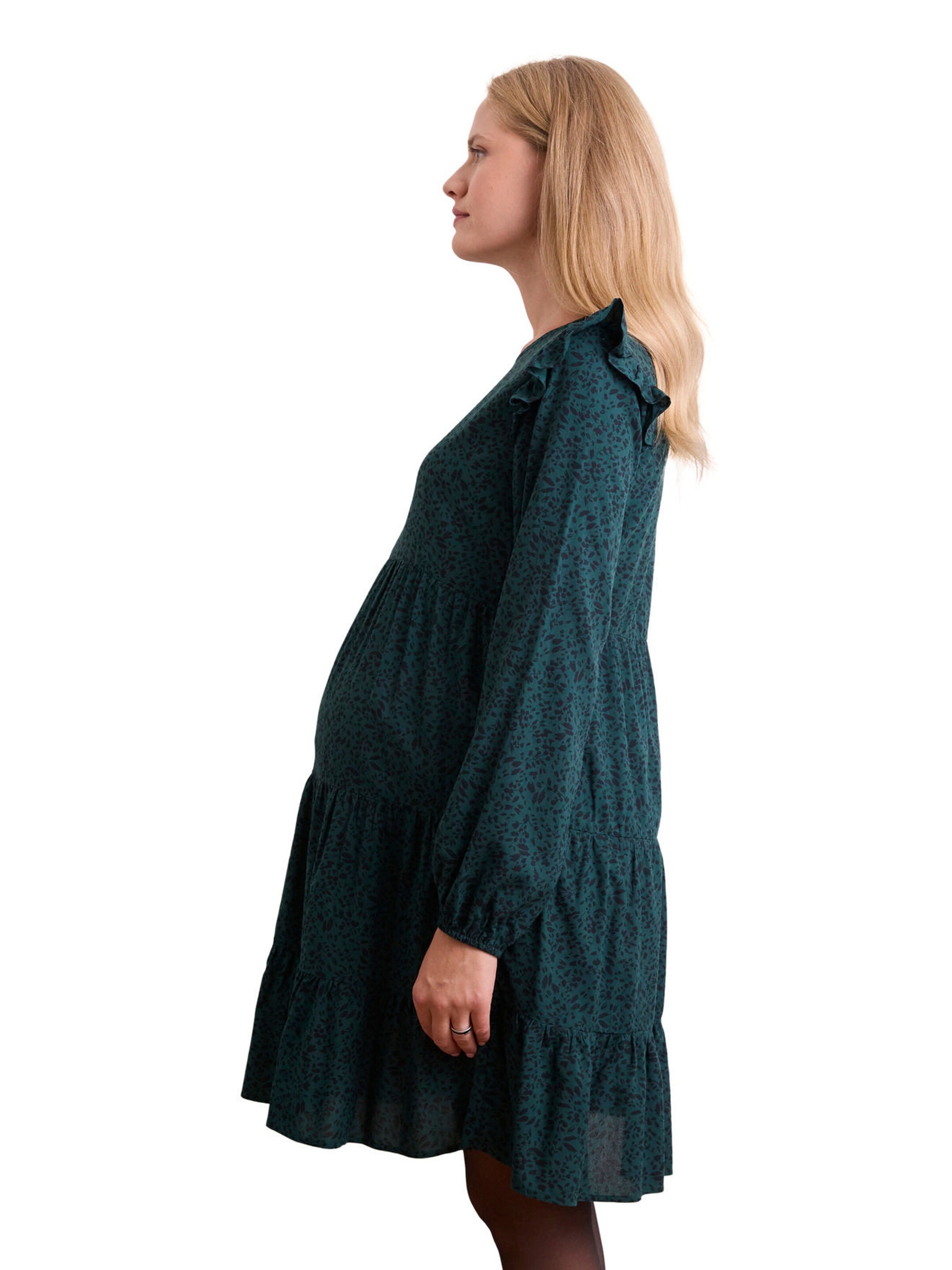 Vertbaudet Volantkleid für Schwangerschaft & Stillzeit tannengrün