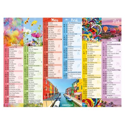 Mini calendrier illustré - 6 mois par face - 13,5 x 17,5 cm - différents modèles disponibles - Oberthur