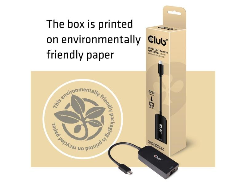 Club 3D Netzwerk-Adapter USB 3.2 Gen1 Type C auf RJ45 2.5Gb USB 3.2 Gen1 Typ C auf RJ45 2.5Gbps Adapter