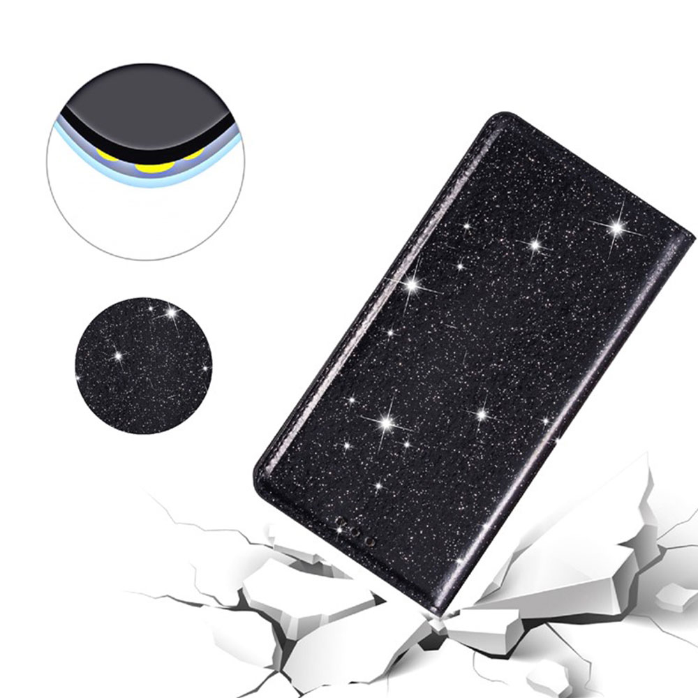 Samsung Galaxy S25  Plus Flip Wallet Cover Leder Tasche Glitzer Optik - Schwarz