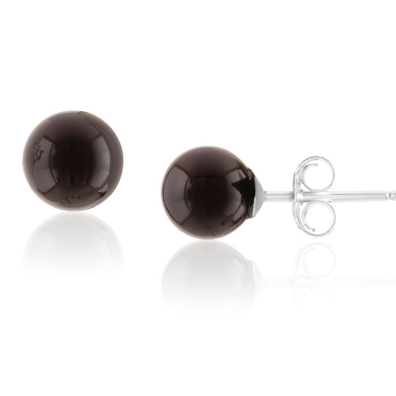 Boucles d'oreilles Femme en Perles Onyx Noir et Argent 925