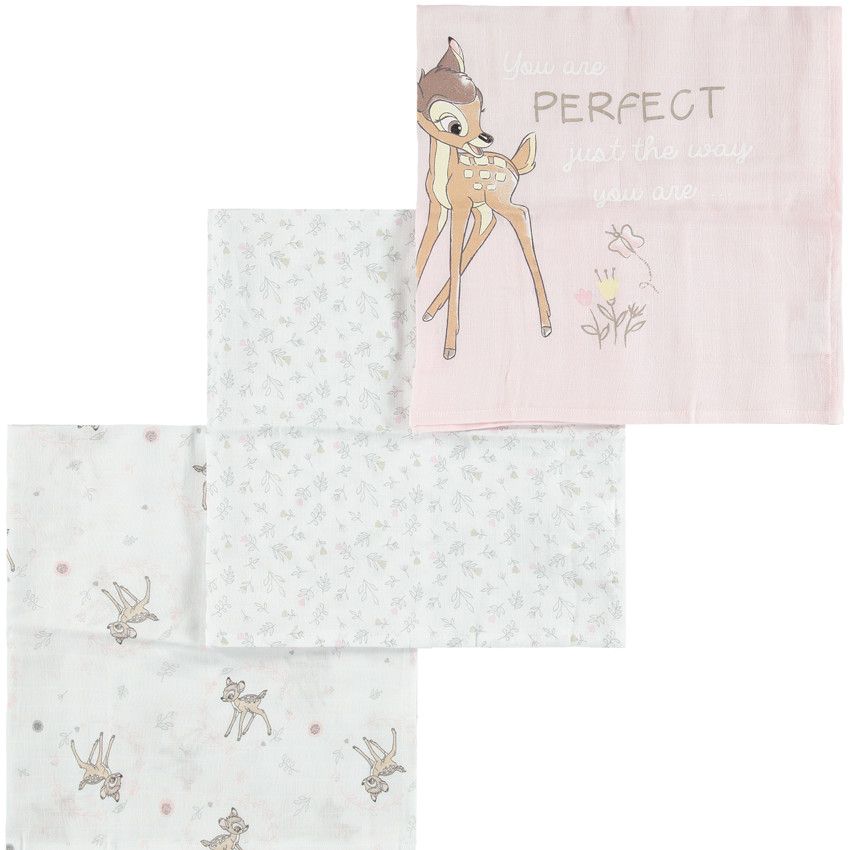 Set de 3 langes en coton tétra Bambi Disney - Rose
