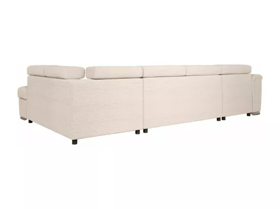 Canapé panoramique 6 places Paola convertible avec 2 coffres en velours côtelé - Beige - L320,5 x P188 x H76cm - Loungitude