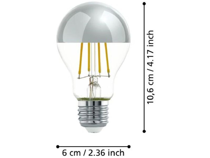 EGLO Leuchten Lampe 7.3 W E27 Warmweiss Filament LED-Glühbirne mit silber verspiegelte Kolbenkuppe