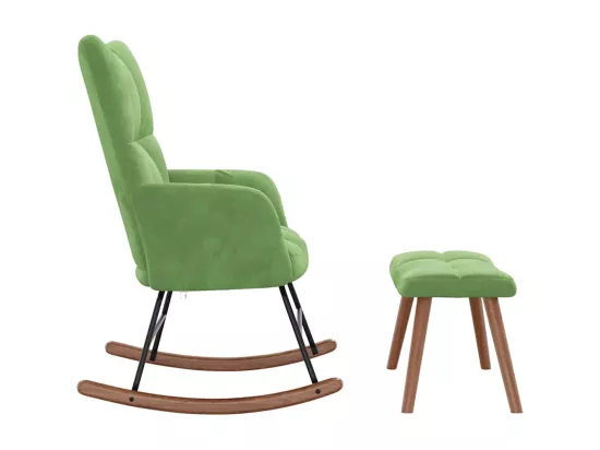 Chaise à bascule avec repose-pied Vert clair Velours