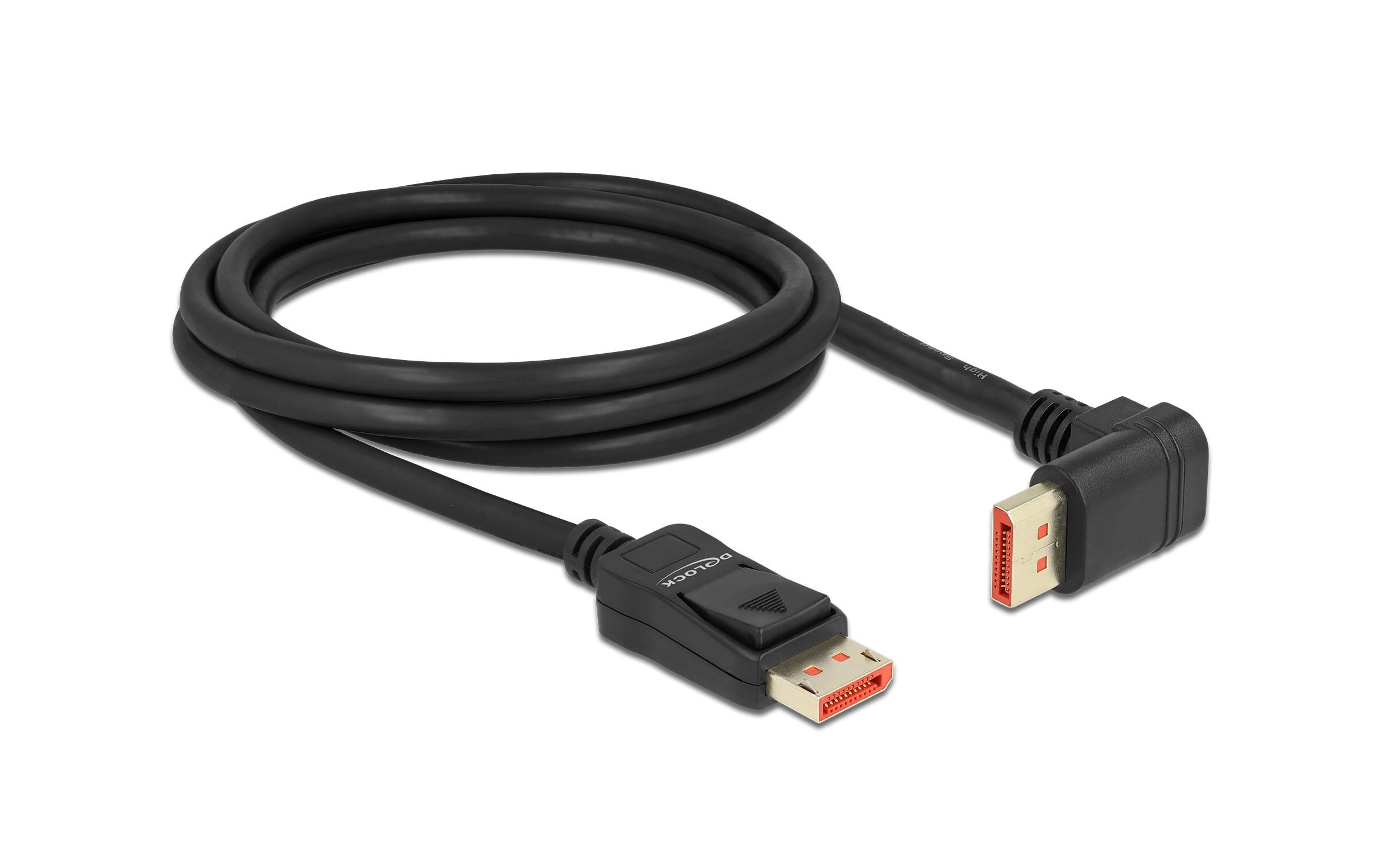 Kabel Oben gewinkelt DisplayPort - DisplayPort, 2 mDisplayPort Kabel Stecker gerade zu Stecker 90° oben gewinkelt 8K 60 Hz 2 m