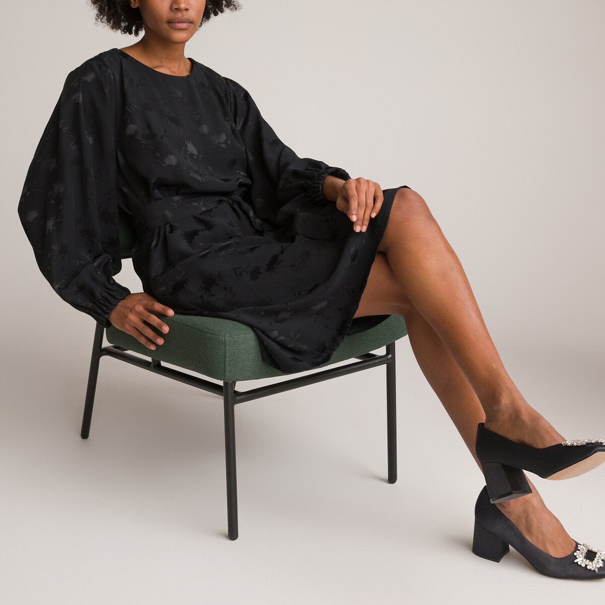 COLEÇÃO LA REDOUTE<br>Vestido reto com decote redondo e cinto para amarrar
