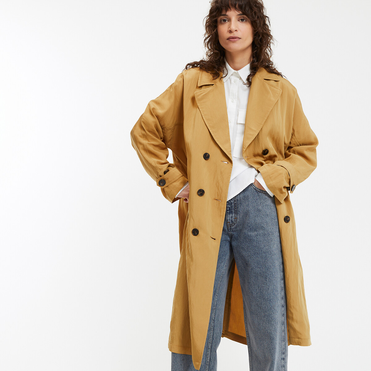 COLEÇÕES LA REDOUTE<br>Trench coat longo com fechamento por botões
