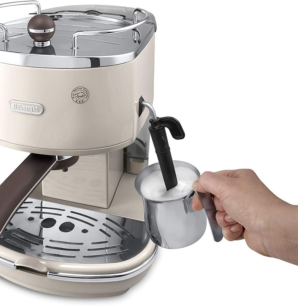 De'Longhi Icona Vintage ECOV 311.BG – Espresso Siebträgermaschine im RetroLook, Espressomaschine mit manuellem Milchaufschäumer, für Kaffeepulver oder ESE Pads, 1,4 l Wassertank, beige
