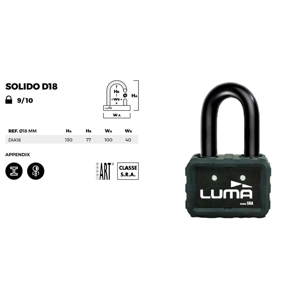 Anti Vol en U LUMA Solido D18 SRA - Pour Scooter et Moto