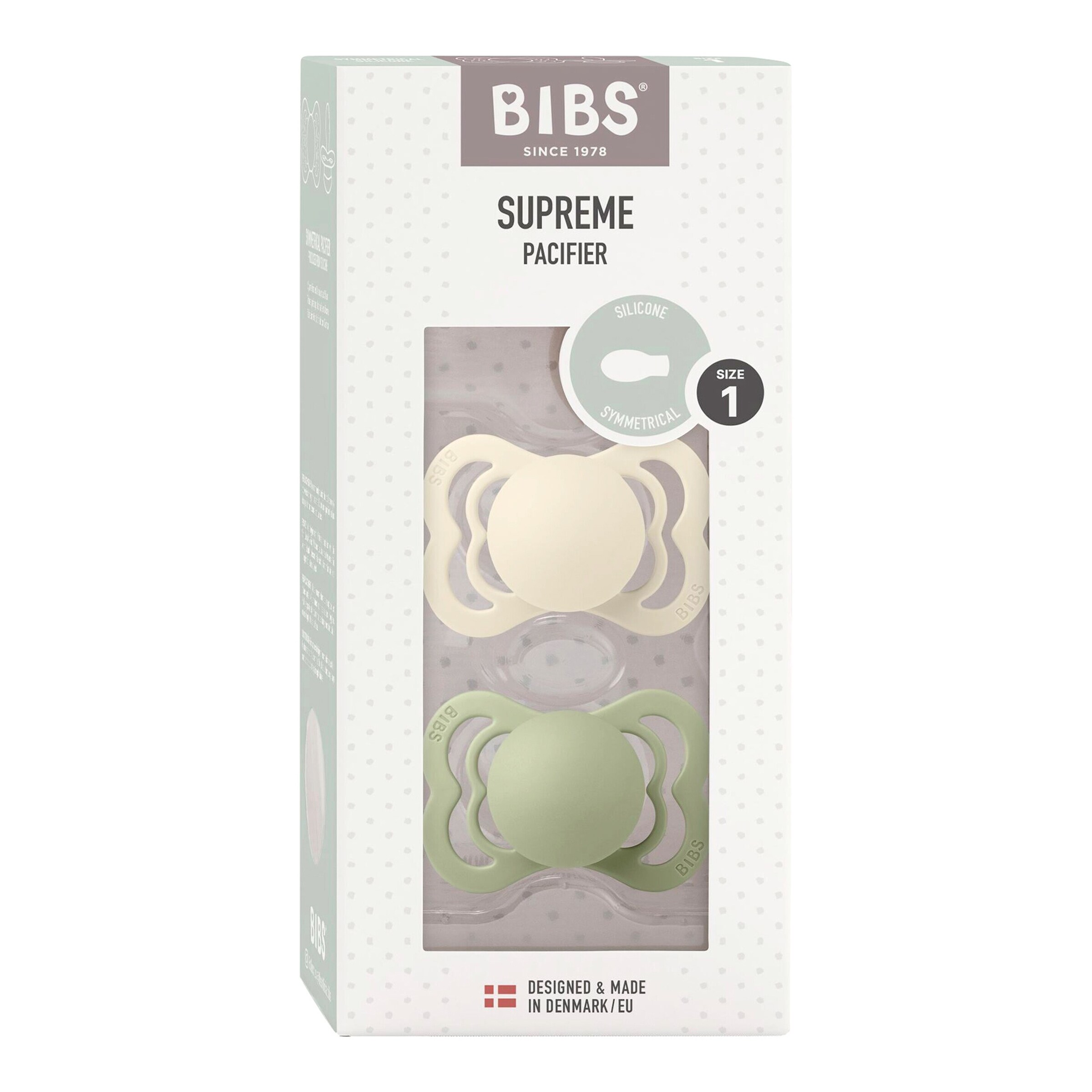 BIBS 2er-Pack Supreme Schnuller Silikon, 0-6M Ivory/Sage