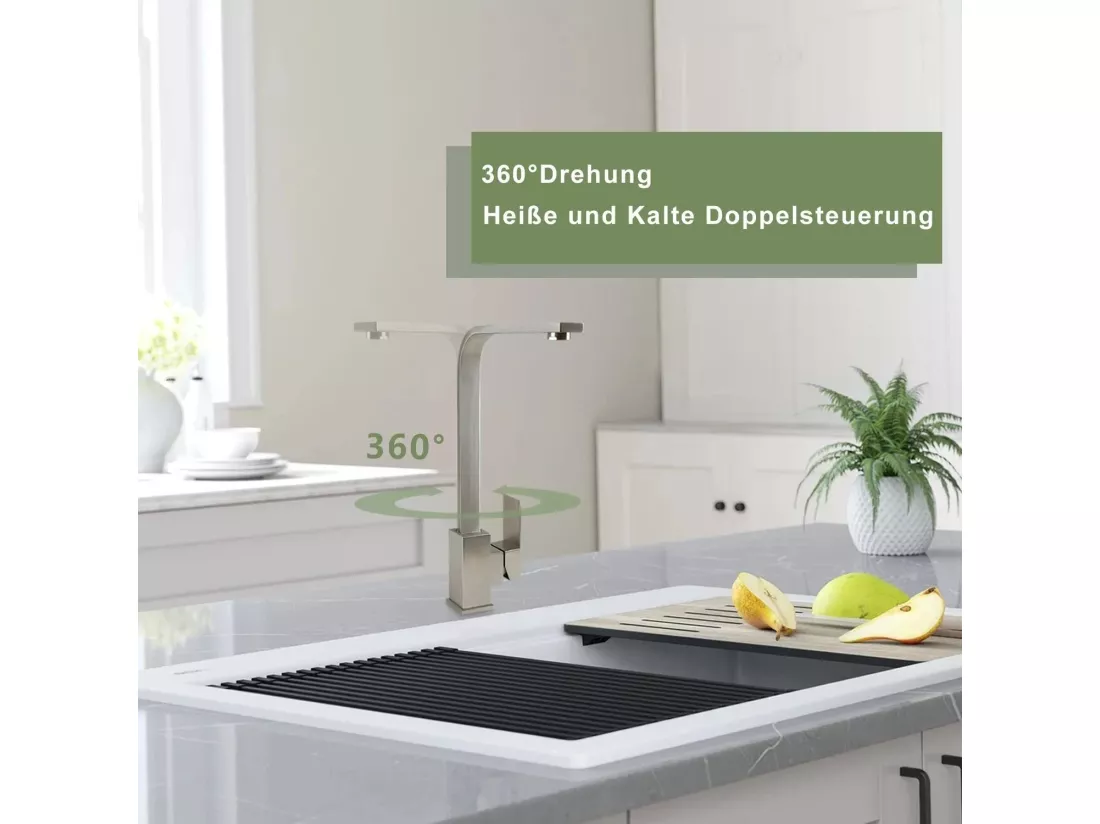 NETTLIFE Robinet de Cuisine avec Poignée Unique, Robinet de Cuisine en Acier Inoxydable, Robinet de Cuisine à Haute Pression, Bras Pivotant à 360°