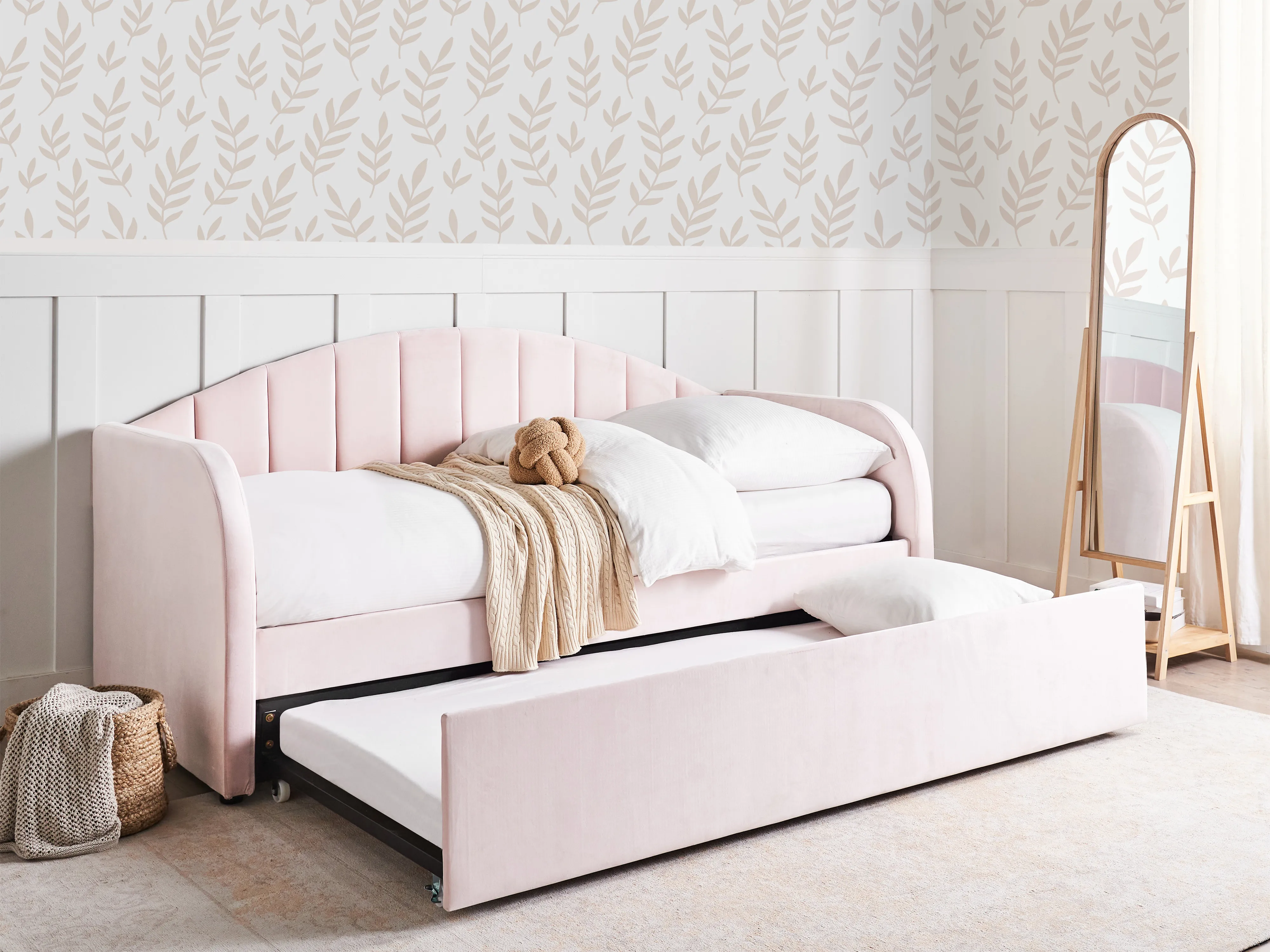 Onderschuifbed Fluweel EYBURIE 90 x 200 cm Pastelroze