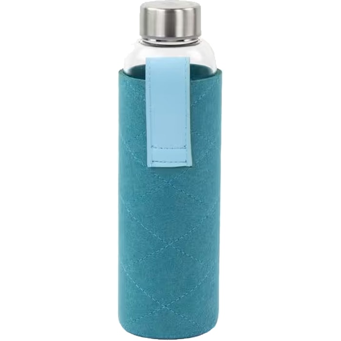 Bouteille en verre - Pochette feutrine - Bleu canard - 550 ml