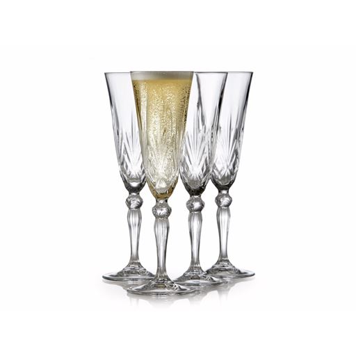 Lyngby Glas Melodia Krystal 4-pak Champagneglas, Klar, 16 cl