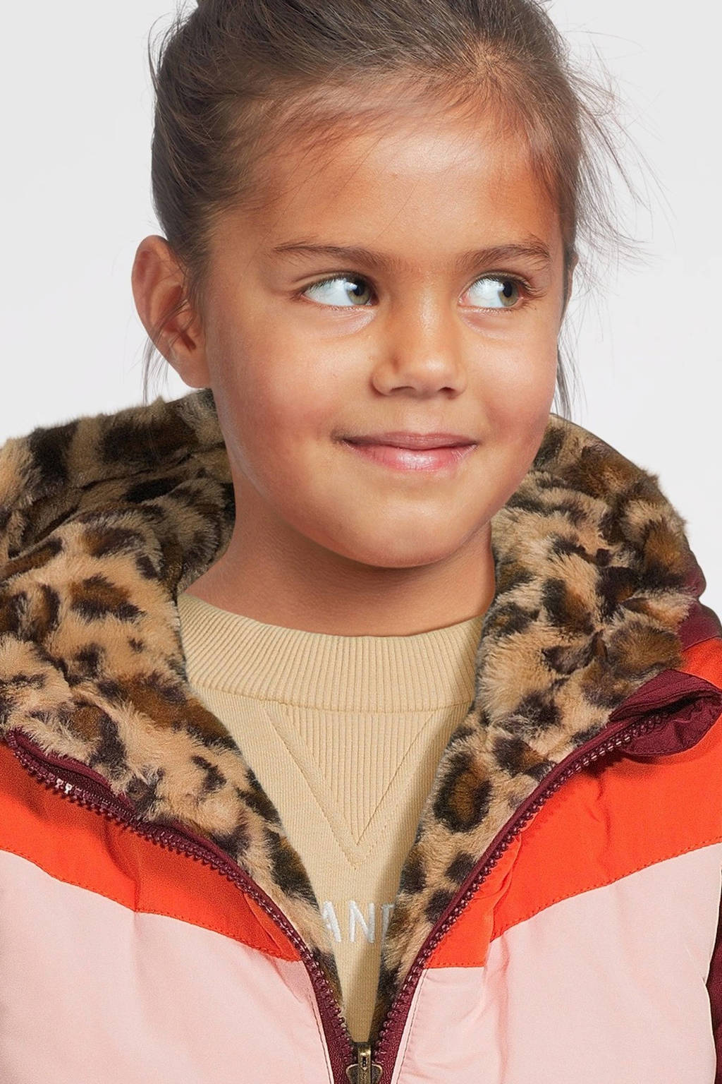 B.Nosy reversible gewatteerde winterjas Jamie met panterprint warmrood/oranje/bruin