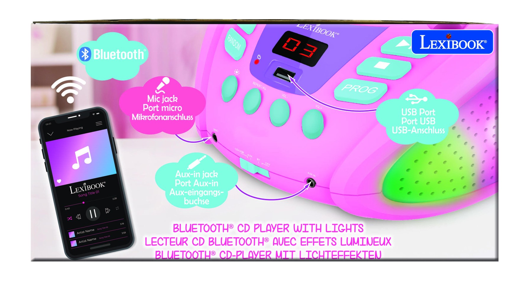 Lexibook - Unicorn Bluetooth bærbar cd-afspiller